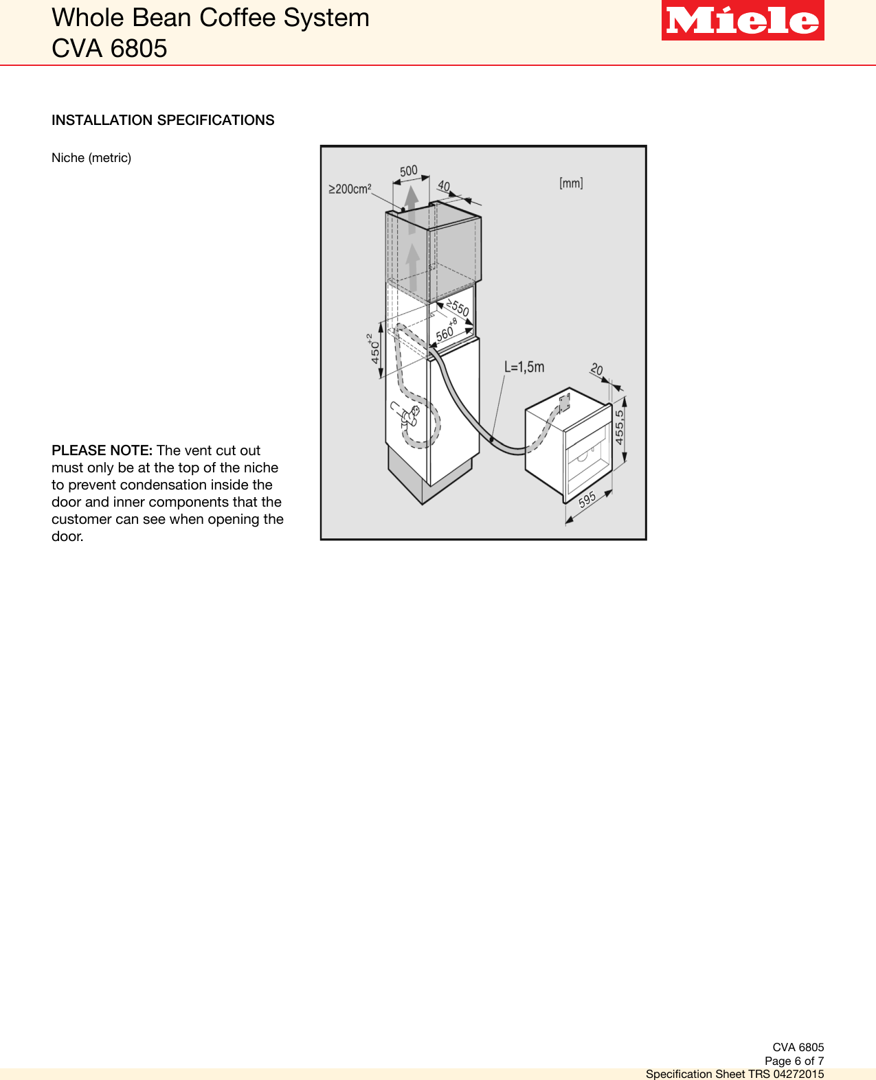 Page 6 of 7 - Miele Miele-Cva-6805-Plumbed-Built-In-Specification-Sheet-  Miele-cva-6805-plumbed-built-in-specification-sheet