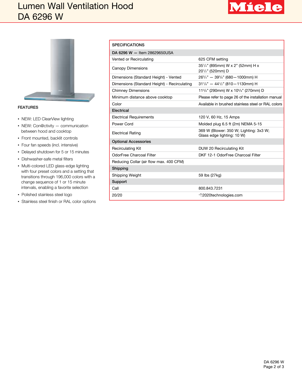 Page 2 of 3 - Miele Miele-Da-6296-W-36-Lumen-Specification-Sheet-  Miele-da-6296-w-36-lumen-specification-sheet