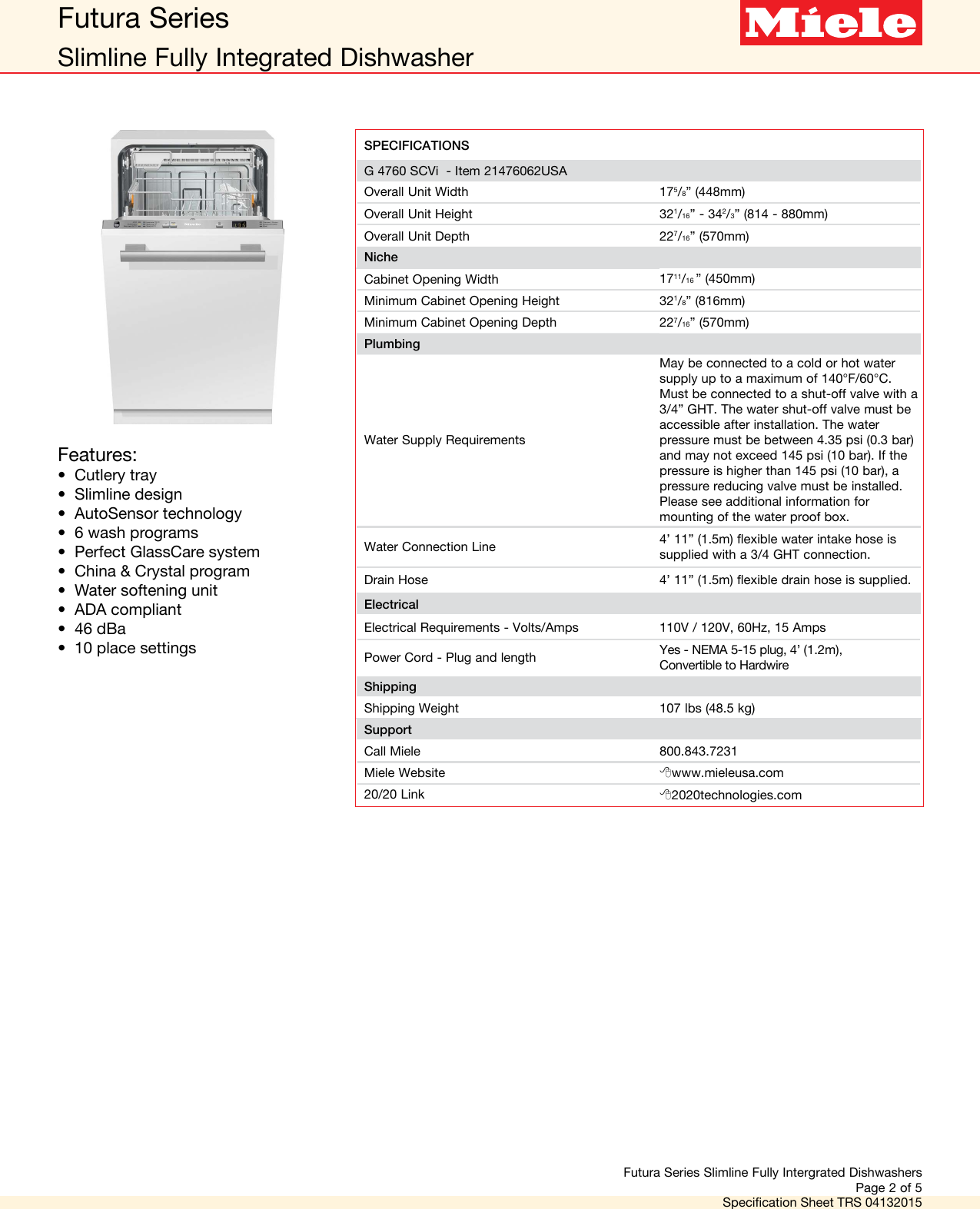 Miele 24 Built-in Dishwasher, Yale Appliance