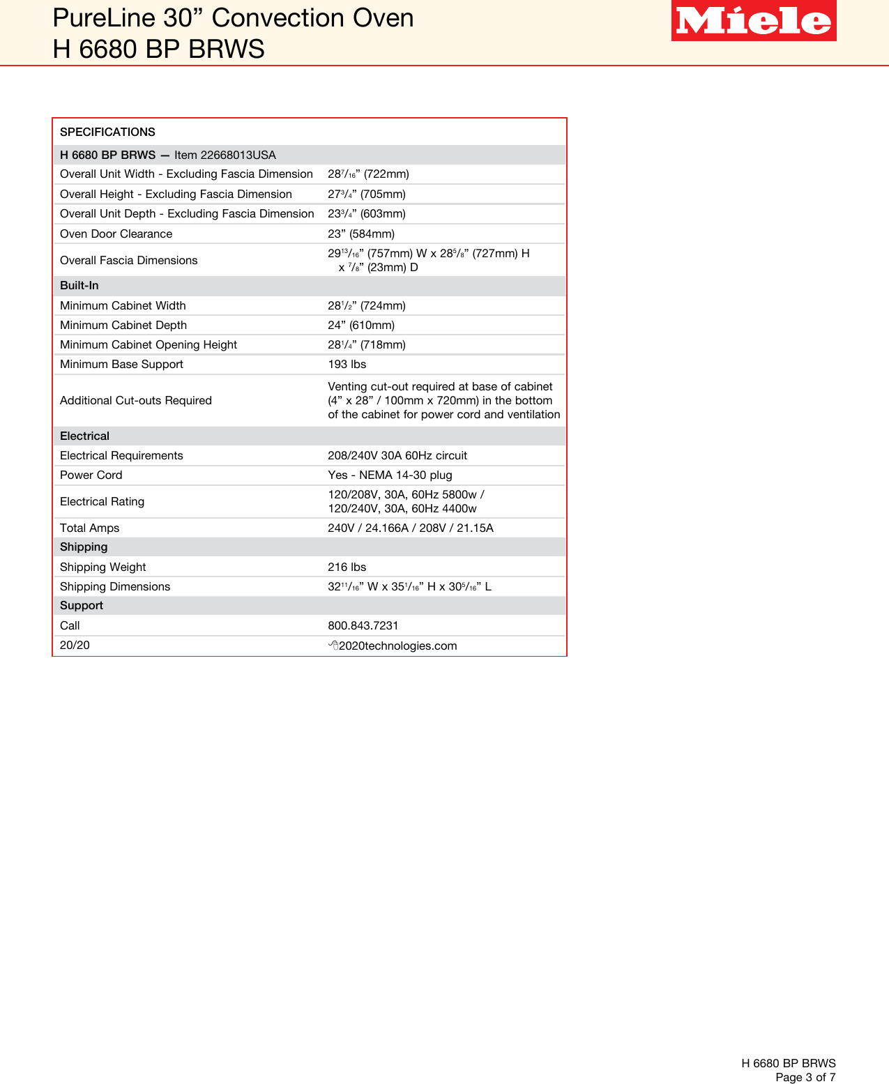 Page 3 of 7 - Miele Miele-H-6680-Bp-Specification-Sheet-  Miele-h-6680-bp-specification-sheet