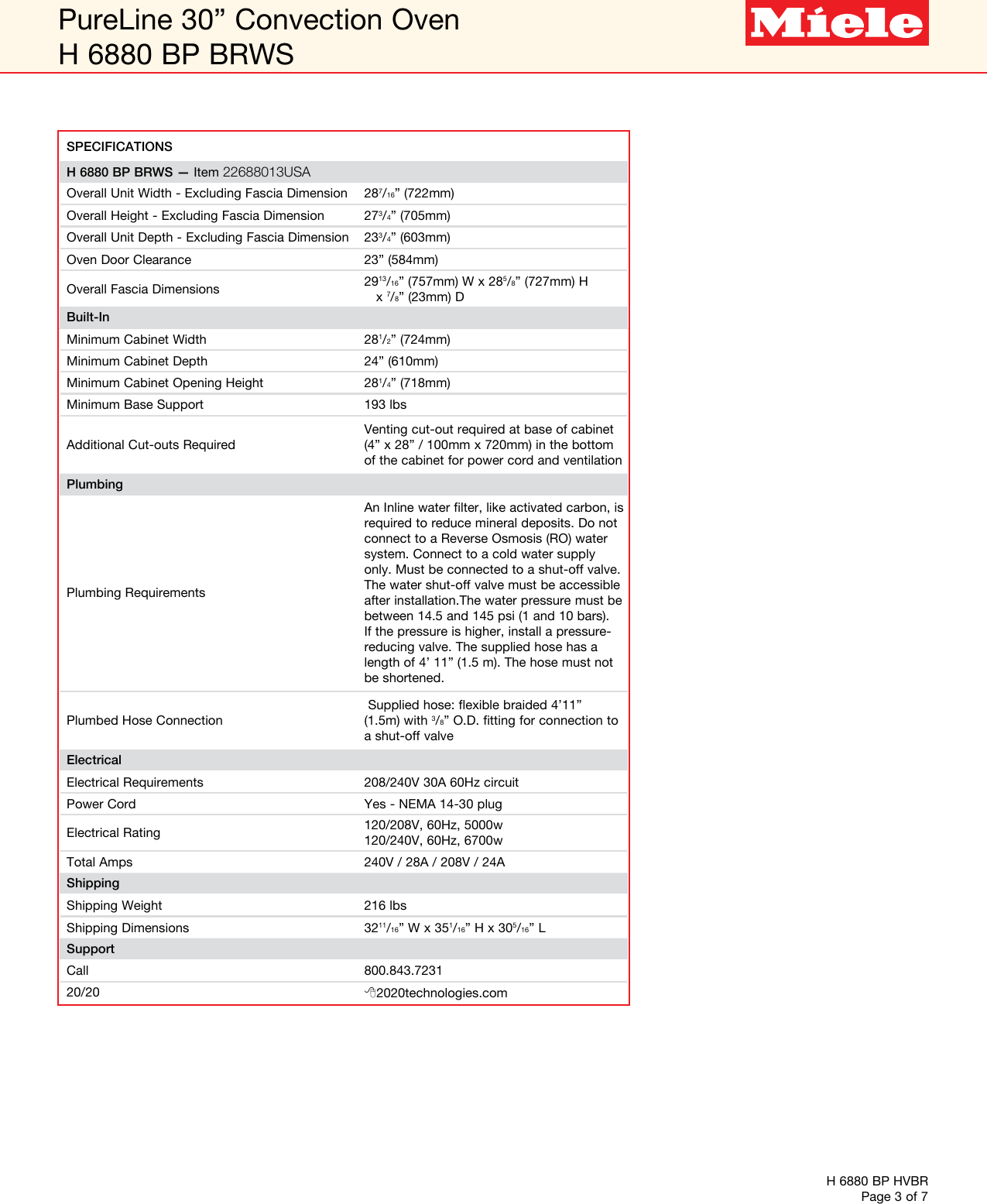 Page 3 of 7 - Miele Miele-H-6880-Bp-Specification-Sheet- Miele-h-6880-bp-specification-sheet