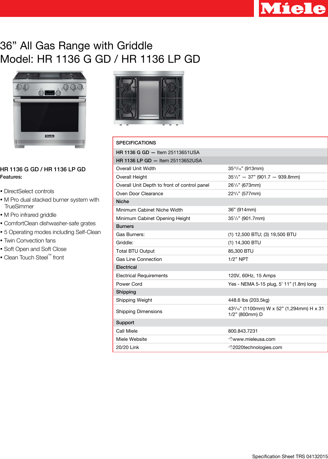 Page 1 of 6 - Miele Miele-Hr-1136-Gd-Specification-Sheet-  Miele-hr-1136-gd-specification-sheet