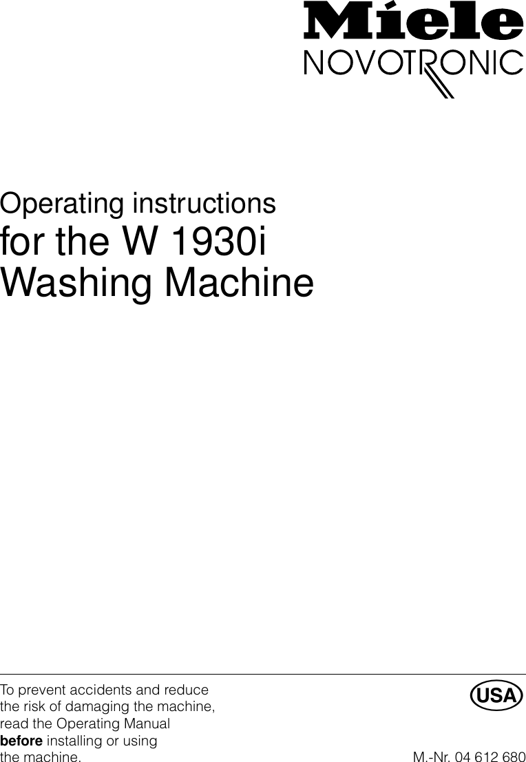 Miele Washer W 1930I Users Manual