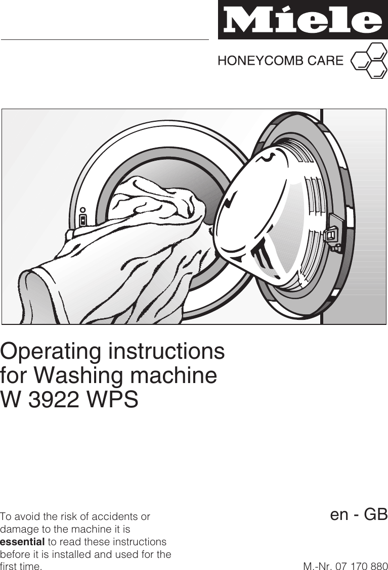 Miele Washing Machine W3922 Users Manual W3922_WPS_gb.vp
