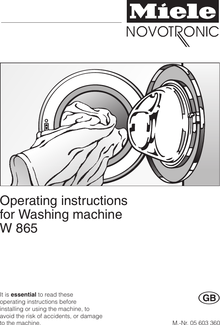 Miele Washing Machine W865 Users Manual