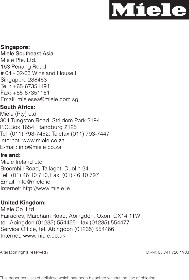 Page 12 of 12 - Miele H 399 B User Manual  To The 01d088c1-a2f8-4813-ae81-988c9617521e