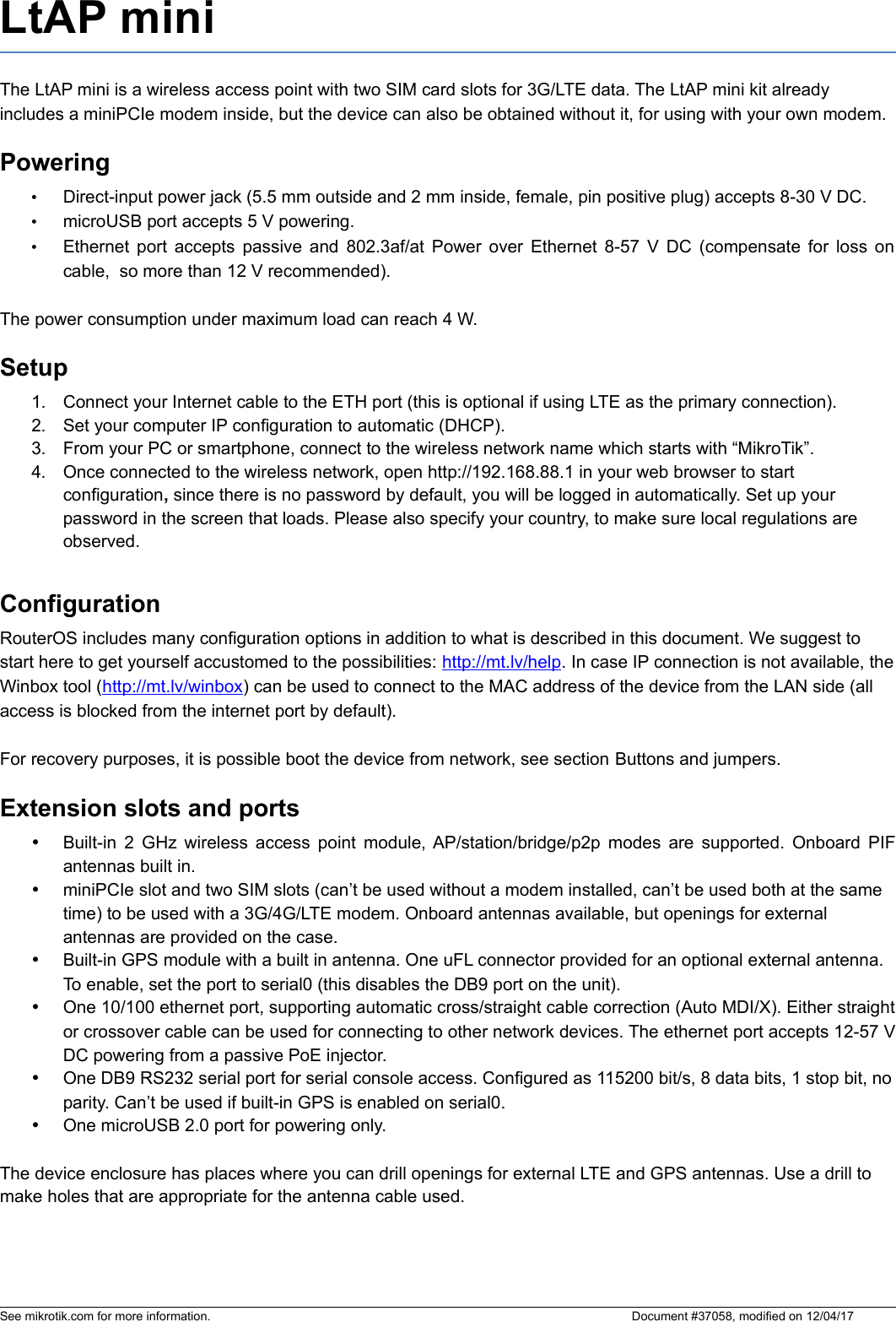 Page 1 of Mikrotikls SIA RB912R-2NDLTM Digital Transmission System Transmitter User Manual 