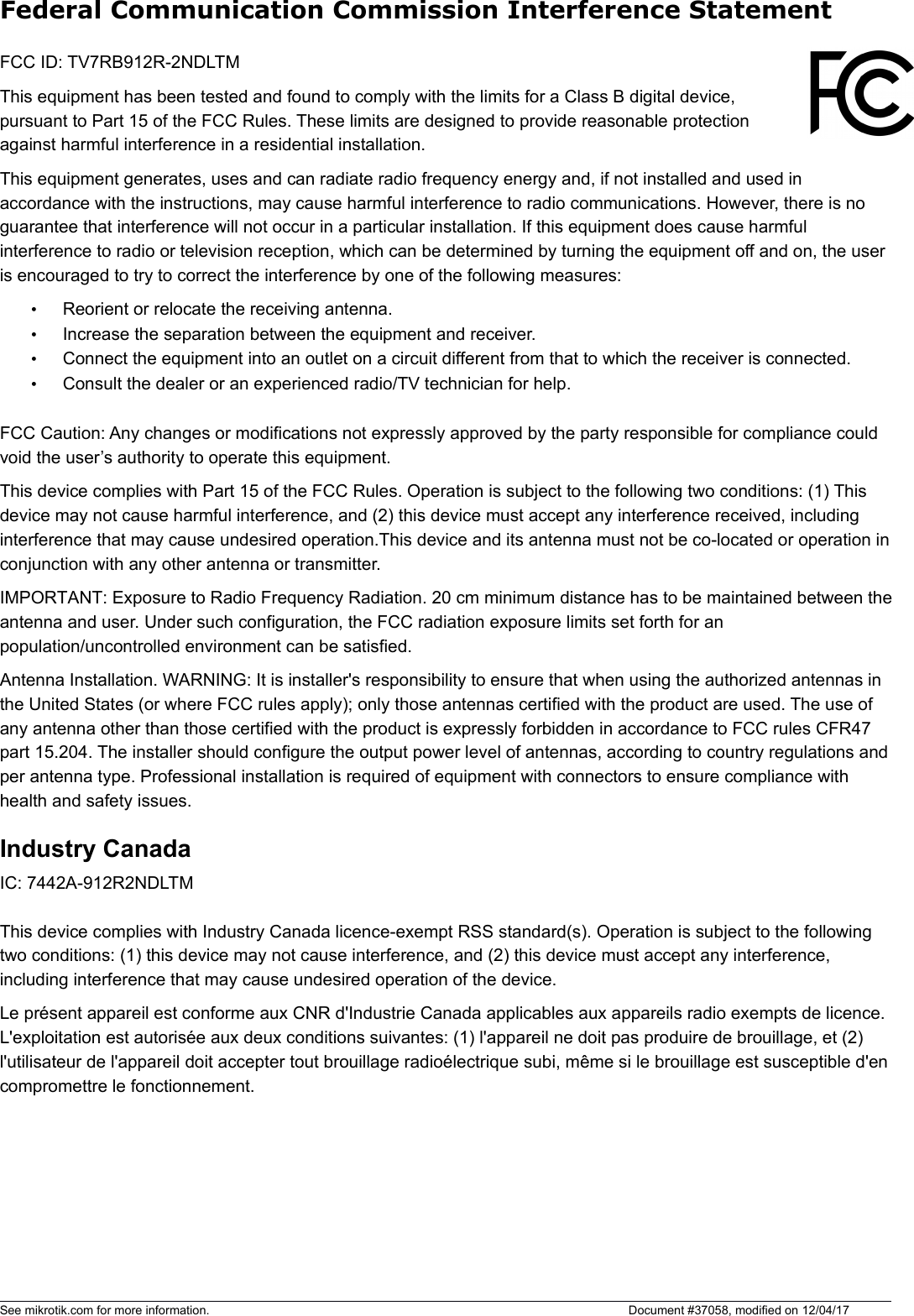 Page 3 of Mikrotikls SIA RB912R-2NDLTM Digital Transmission System Transmitter User Manual 