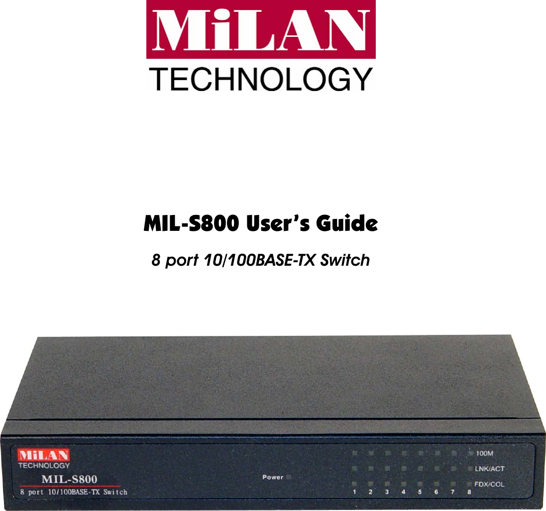 Page 1 of 12 - Milan-Technology Milan-Technology-Milan-Mil-S800-Users-Manual WH_90000377_F