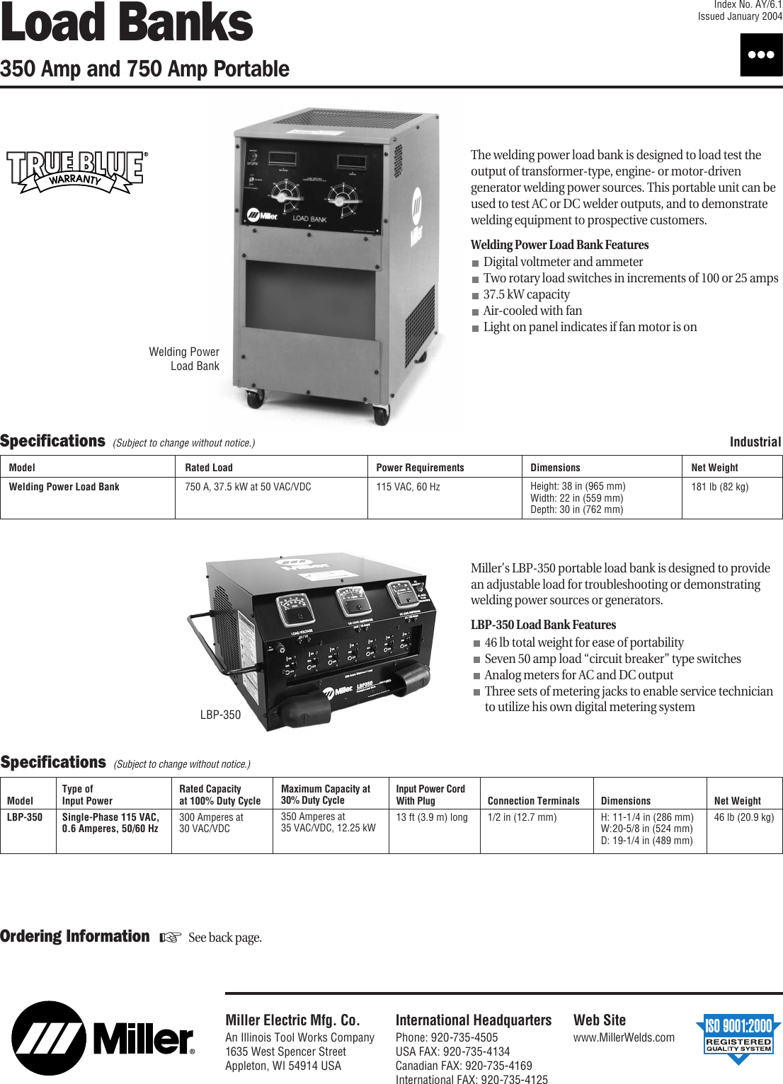 Miller Electric 750Mpa Users Manual A AY6 1 Load Banks