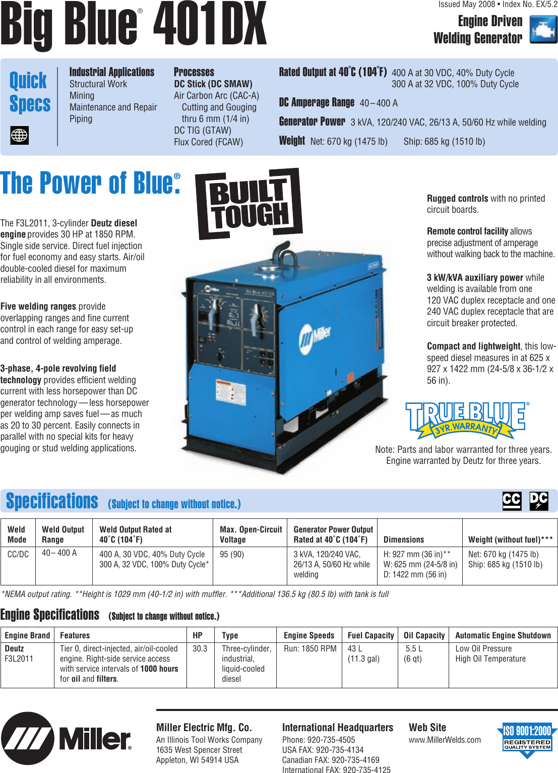 Page 1 of 4 - Miller-Electric Miller-Electric-Big-Blue-401Dx-Users-Manual- A EX5-2 Big Blue 401DX  Miller-electric-big-blue-401dx-users-manual