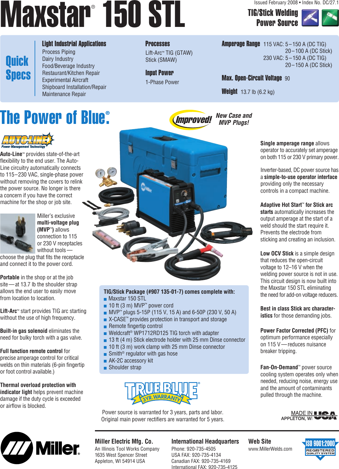 Page 1 of 4 - Miller-Electric Miller-Electric-Maxstar-150-Stl-Users-Manual- A DC27-1 Maxstar 150STL  Miller-electric-maxstar-150-stl-users-manual