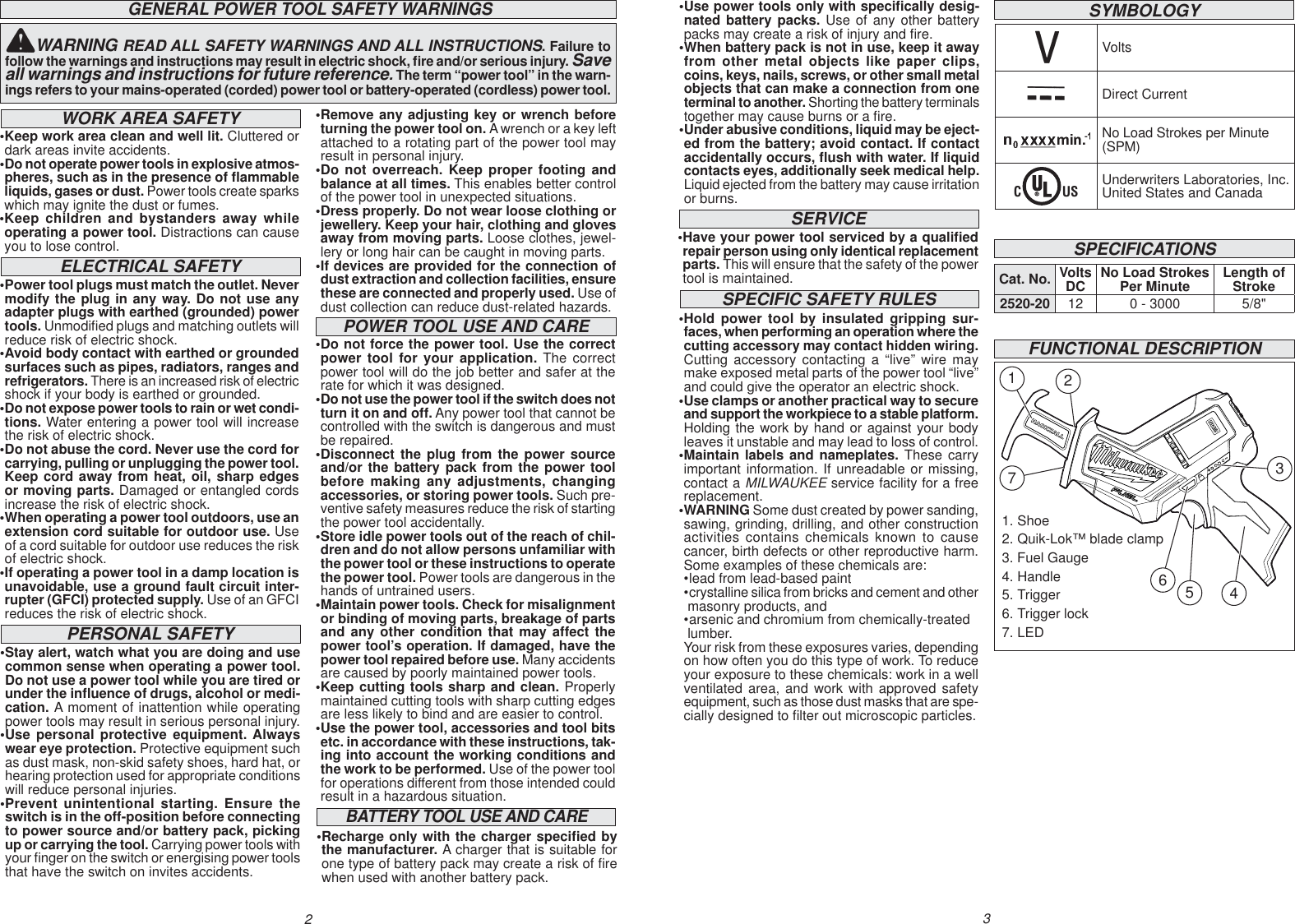 Page 2 of 11 - Milwaukee 2520-20 User Manual  To The 74de8c90-af47-4695-a551-9f6742b101e6