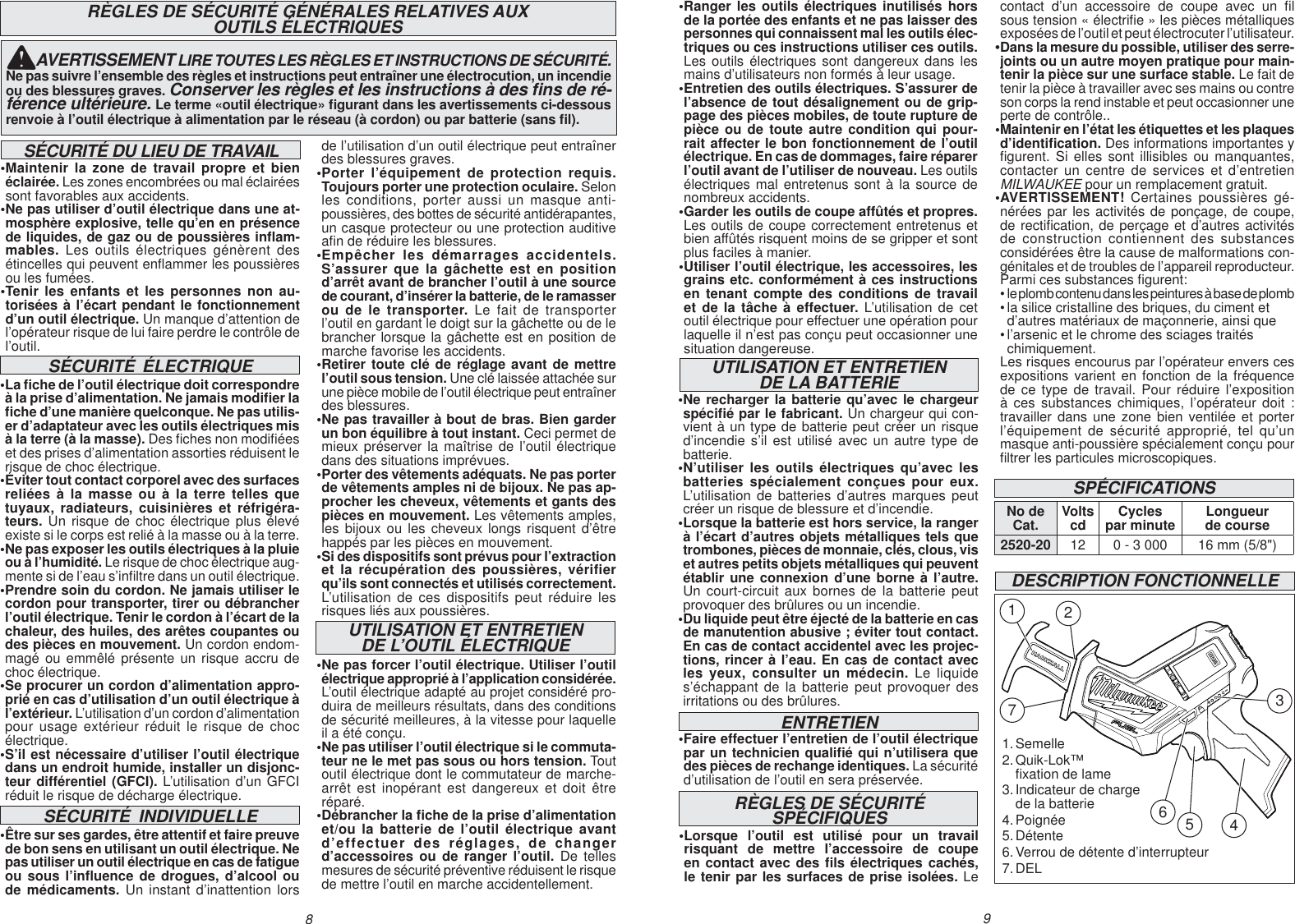 Page 5 of 11 - Milwaukee 2520-20 User Manual  To The 74de8c90-af47-4695-a551-9f6742b101e6