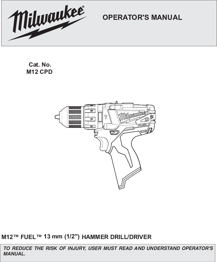 Page 2 of 12 - Milwaukee M12 Cpd User Manual  To The 83e30d32-6951-49eb-88f0-8bb7b72fffc3