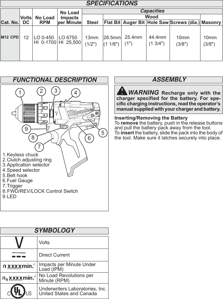 Page 5 of 12 - Milwaukee M12 Cpd User Manual  To The 83e30d32-6951-49eb-88f0-8bb7b72fffc3