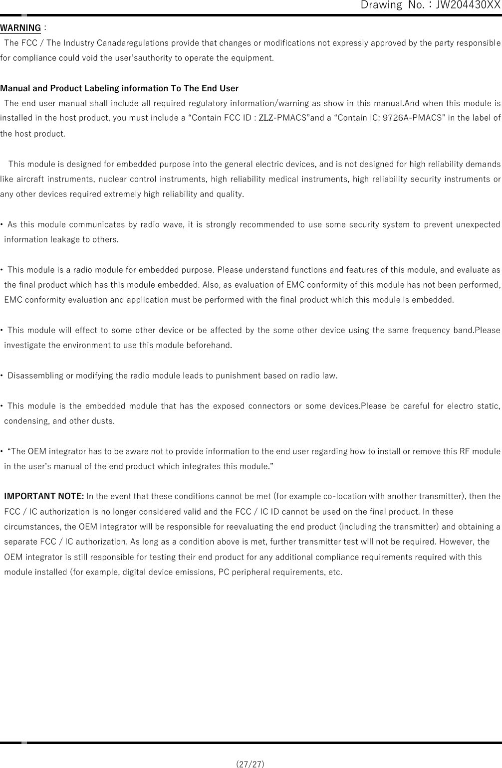 Page 27 of Mindray BIO Medical electronics PMACS Embedded wireless module User Manual silex technology  Inc 