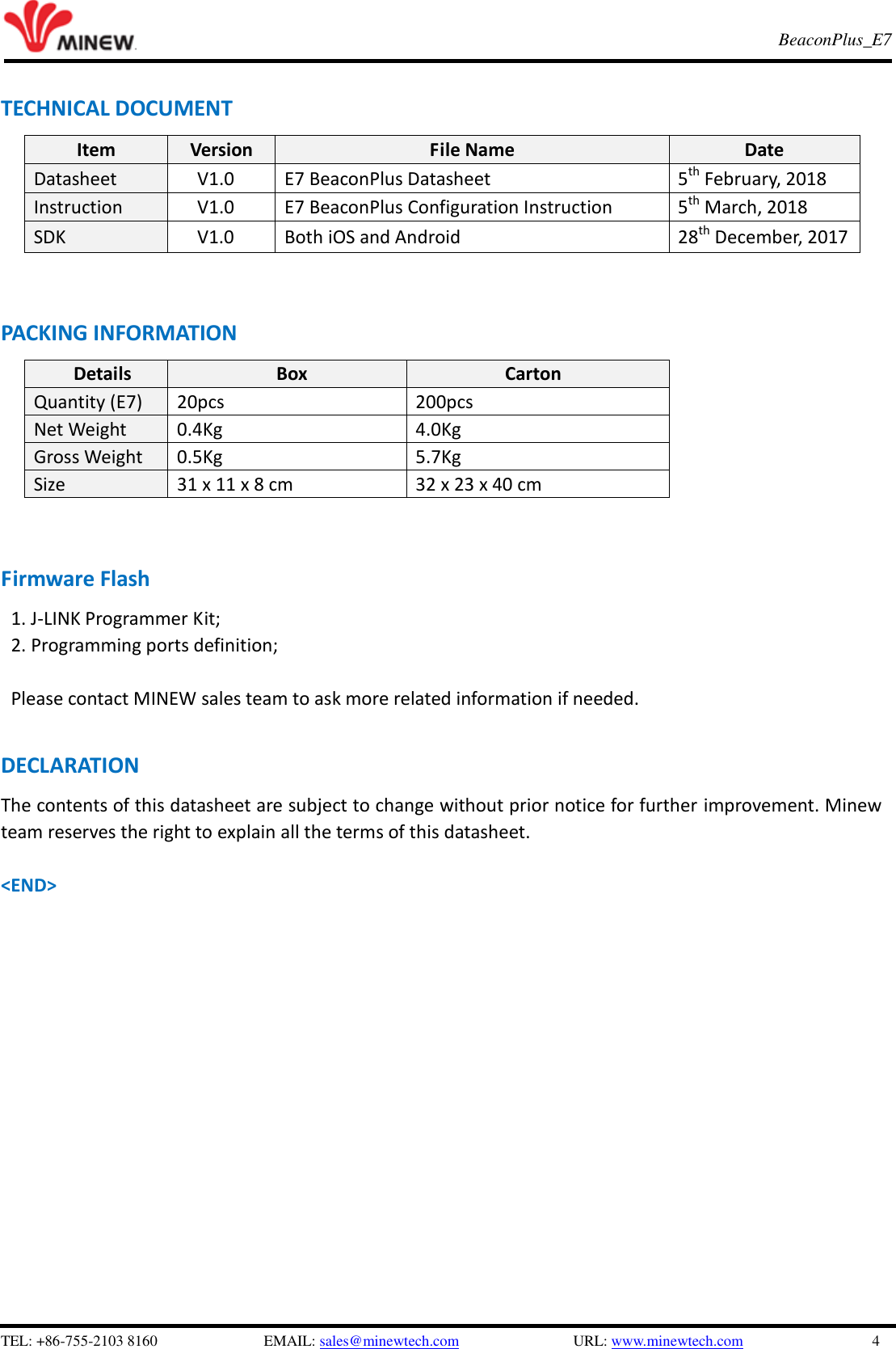 Page 4 of Minew Technologies E7 Digital Broadcasting Device - iBeacon/Eddystone User Manual