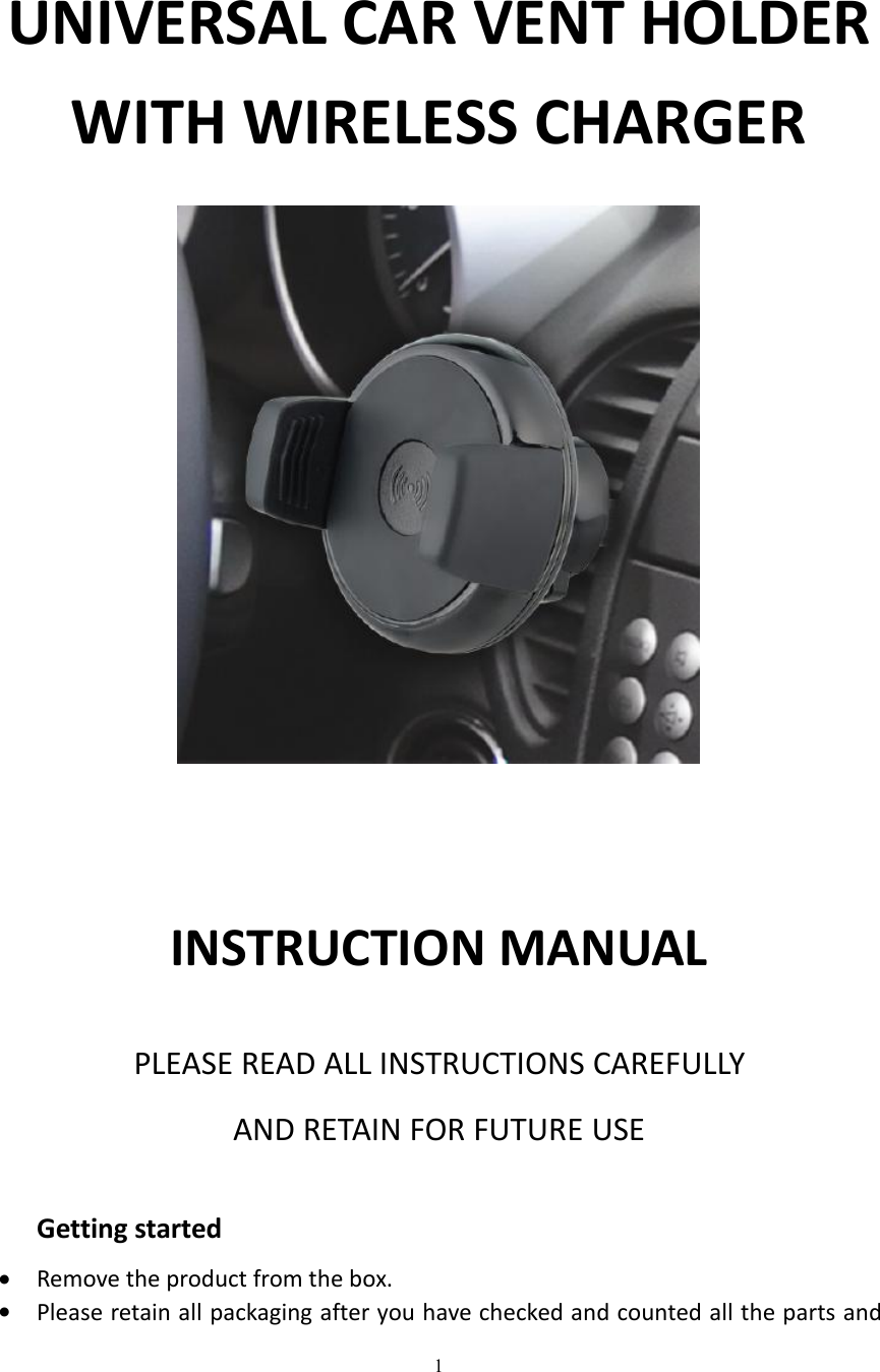 Page 1 of Minsuo CS-194 Car Air Vent Wireless Charging Holder User Manual 