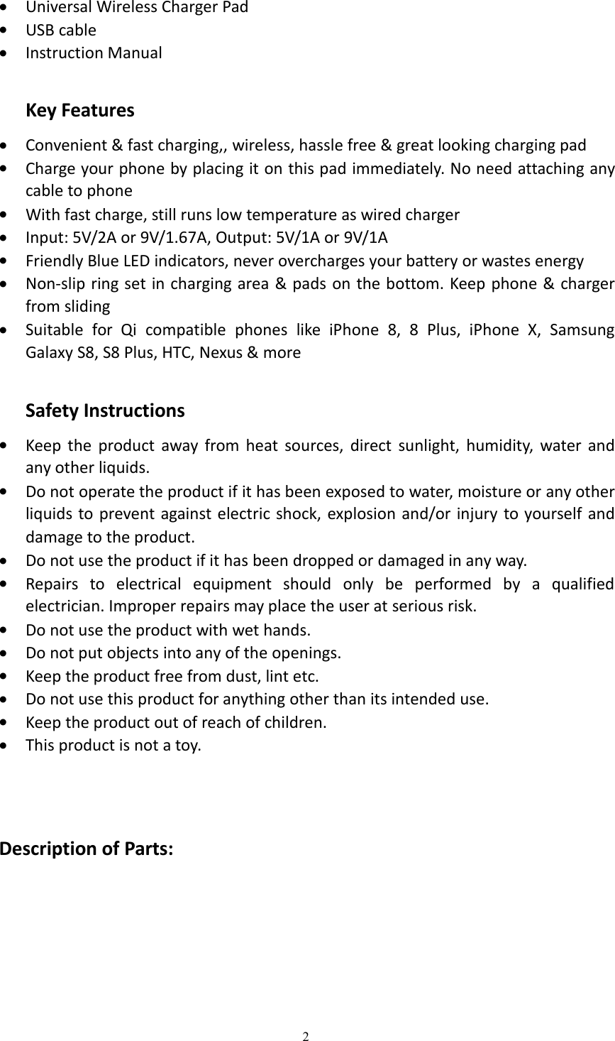 Page 2 of Minsuo MP-132 Wireless Fast Charger User Manual 