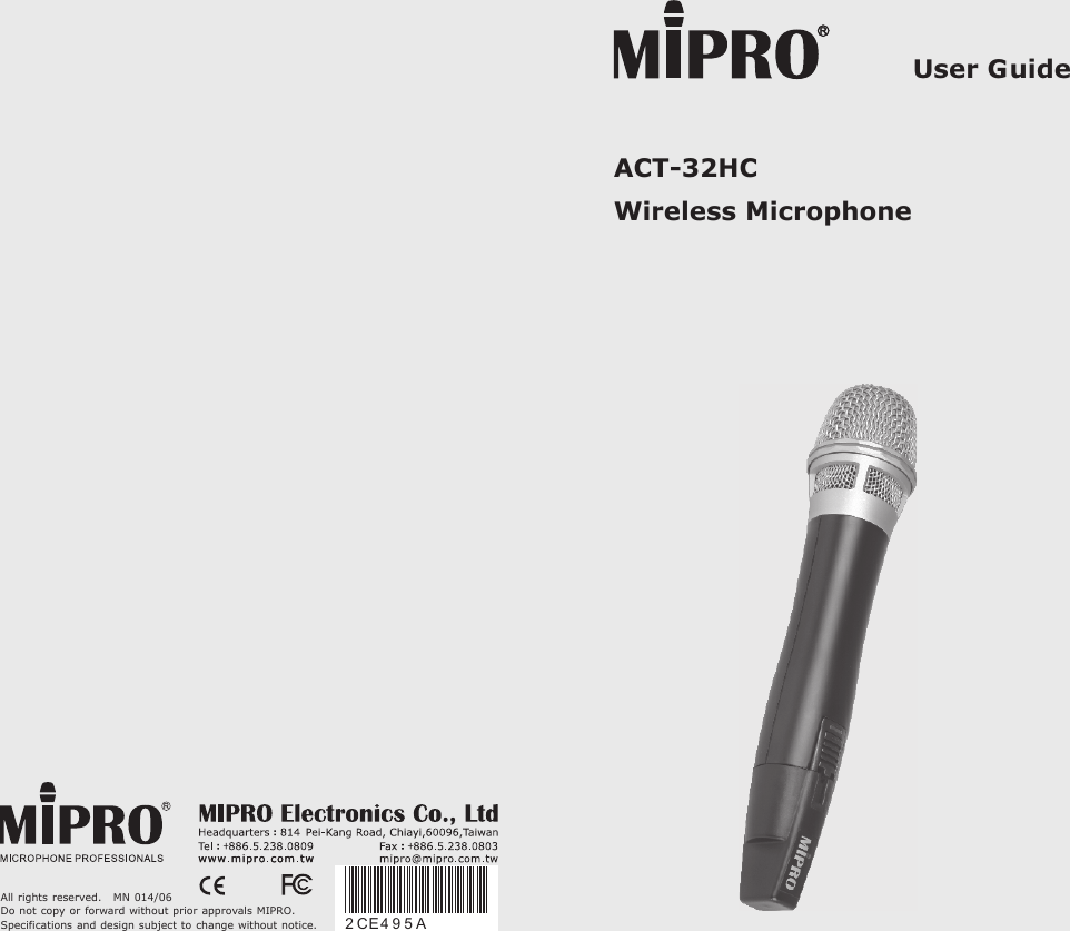Page 1 of Mipro Electronics Co ACT32HC18 Wireless Microphone User Manual ACT 32HC 30HC 2CE495A x3 201406