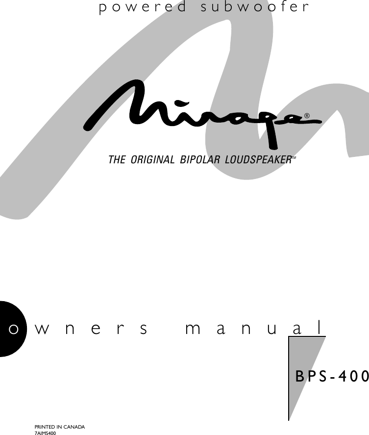 Page 1 of 12 - Mirage-Loudspeakers Mirage-Loudspeakers-Mirage-Bps-400-Users-Manual- Mir. BPS400 (E&F)  Mirage-loudspeakers-mirage-bps-400-users-manual