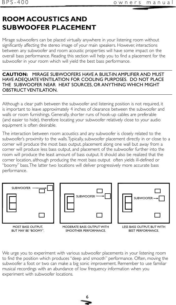 Page 7 of 12 - Mirage-Loudspeakers Mirage-Loudspeakers-Mirage-Bps-400-Users-Manual- Mir. BPS400 (E&F)  Mirage-loudspeakers-mirage-bps-400-users-manual