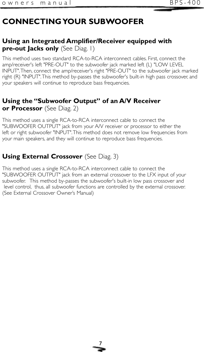 Page 8 of 12 - Mirage-Loudspeakers Mirage-Loudspeakers-Mirage-Bps-400-Users-Manual- Mir. BPS400 (E&F)  Mirage-loudspeakers-mirage-bps-400-users-manual