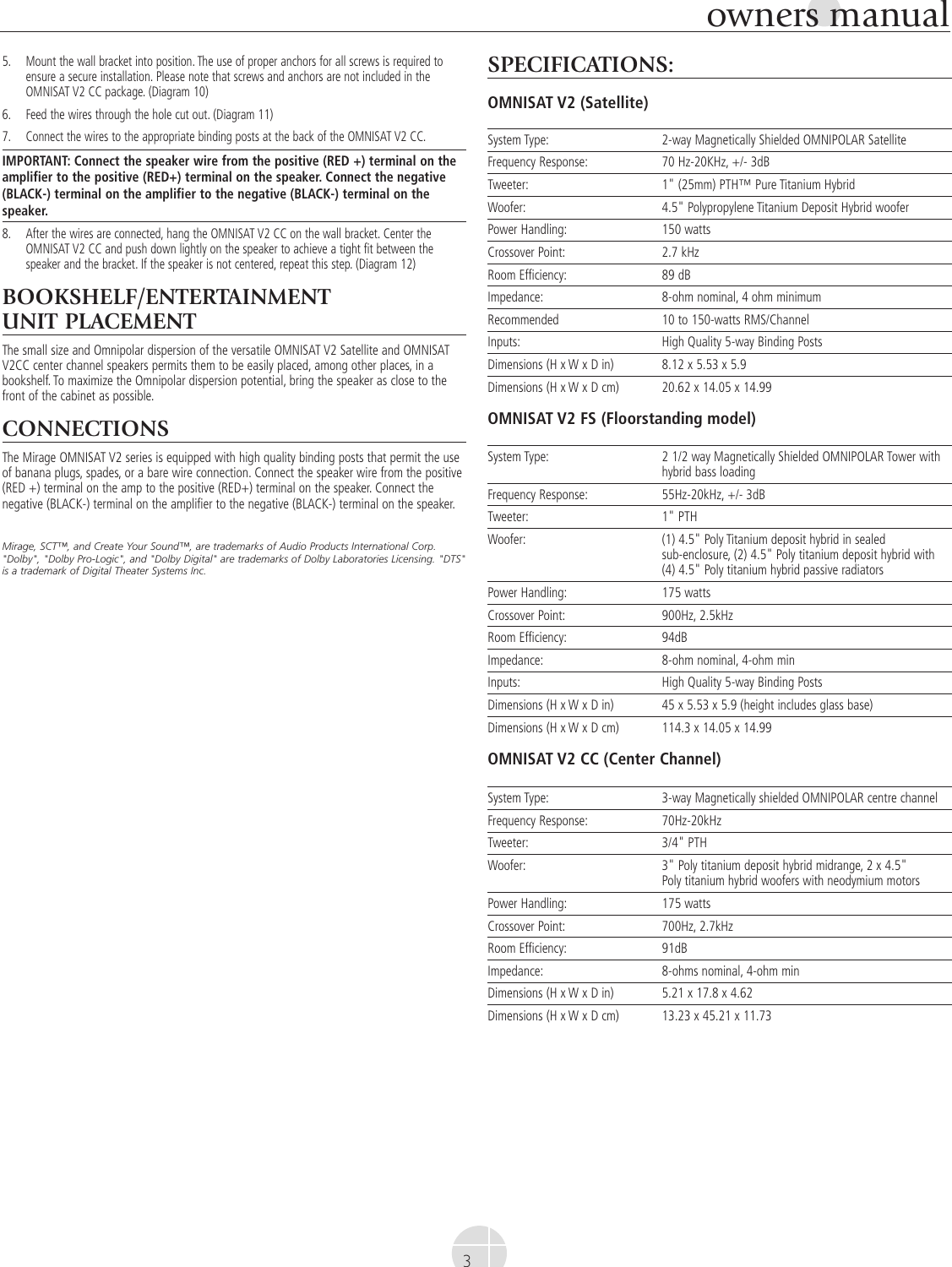 Page 3 of 8 - Mirage-Loudspeakers Mirage-Loudspeakers-Mirage-Omnisat-V2-Users-Manual- Print Omni Series (9 Lang) Singles  Mirage-loudspeakers-mirage-omnisat-v2-users-manual