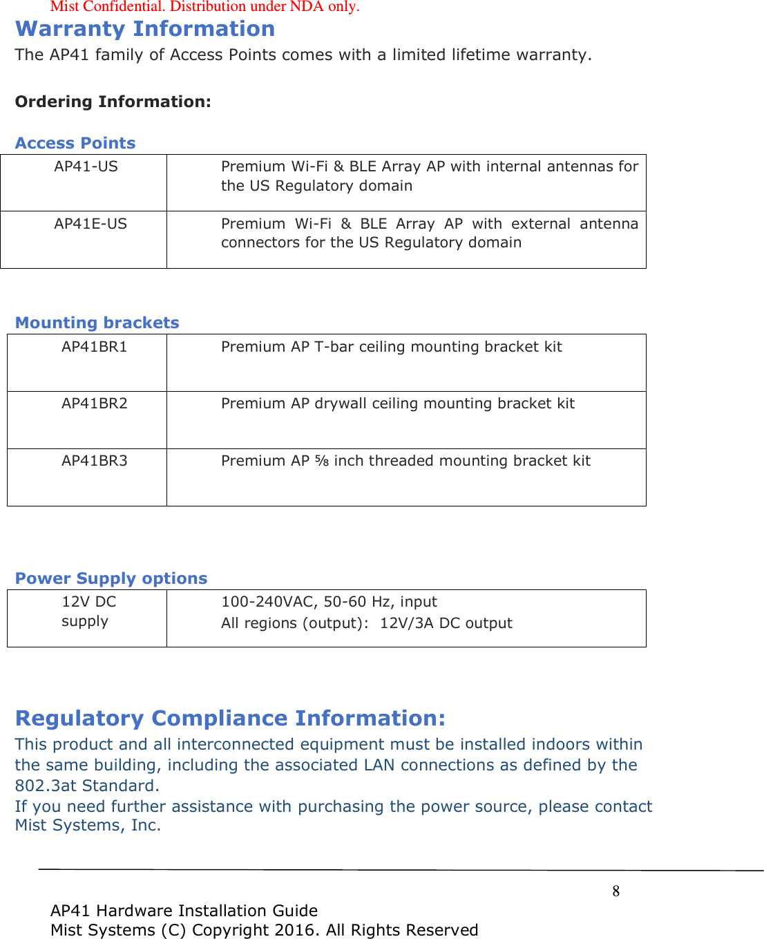 Mist Systems AP41 Premium WiFi & BLE Array AP User Manual rev