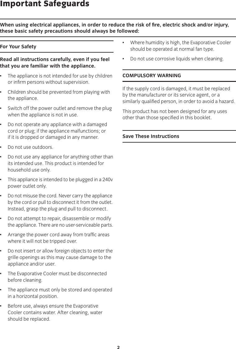 Mistral Mec1R Users Manual Operating Instructions 8 Litre Evaporative