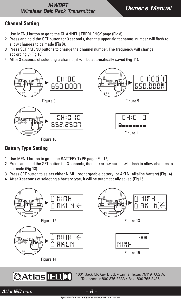 Page 6 of Mitek MWBPT Wireless Beltpack Transmitter User Manual