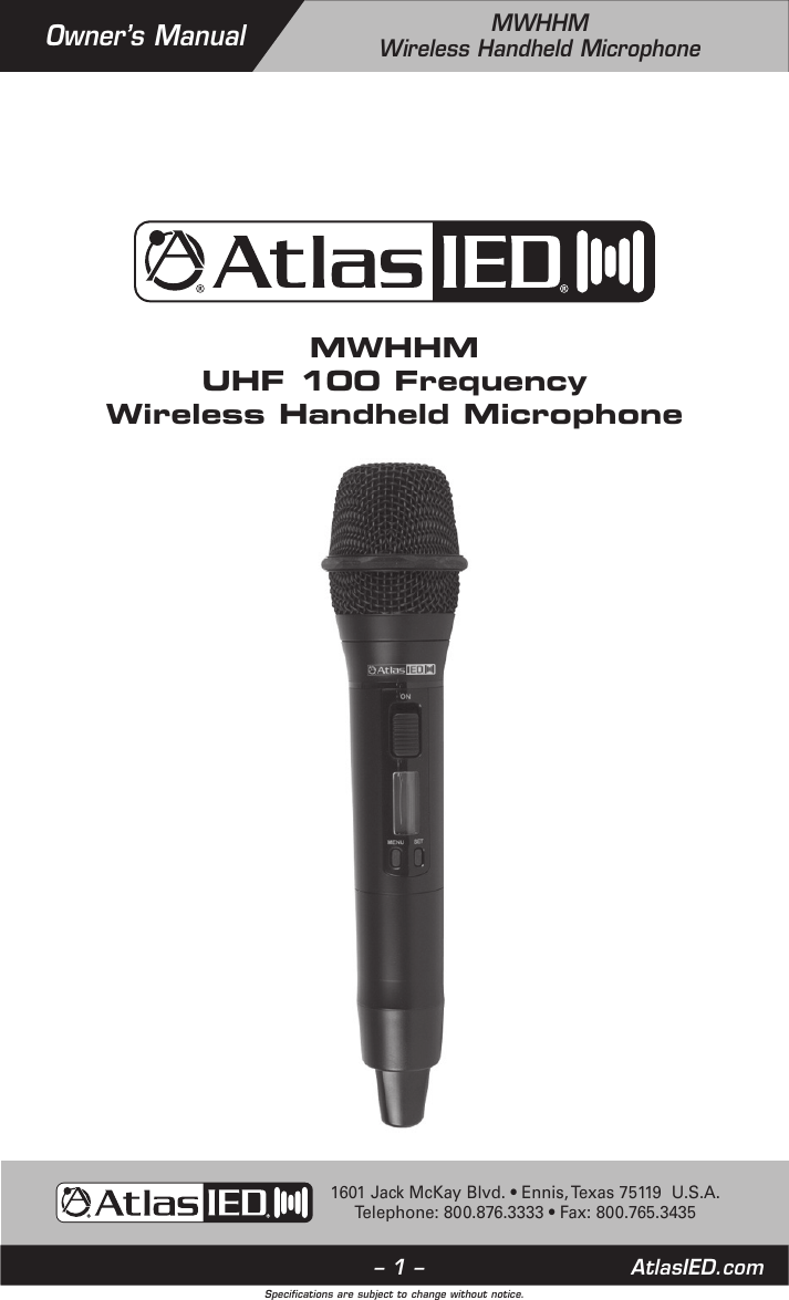 Page 1 of Mitek MWHHM Wireless Microphone User Manual