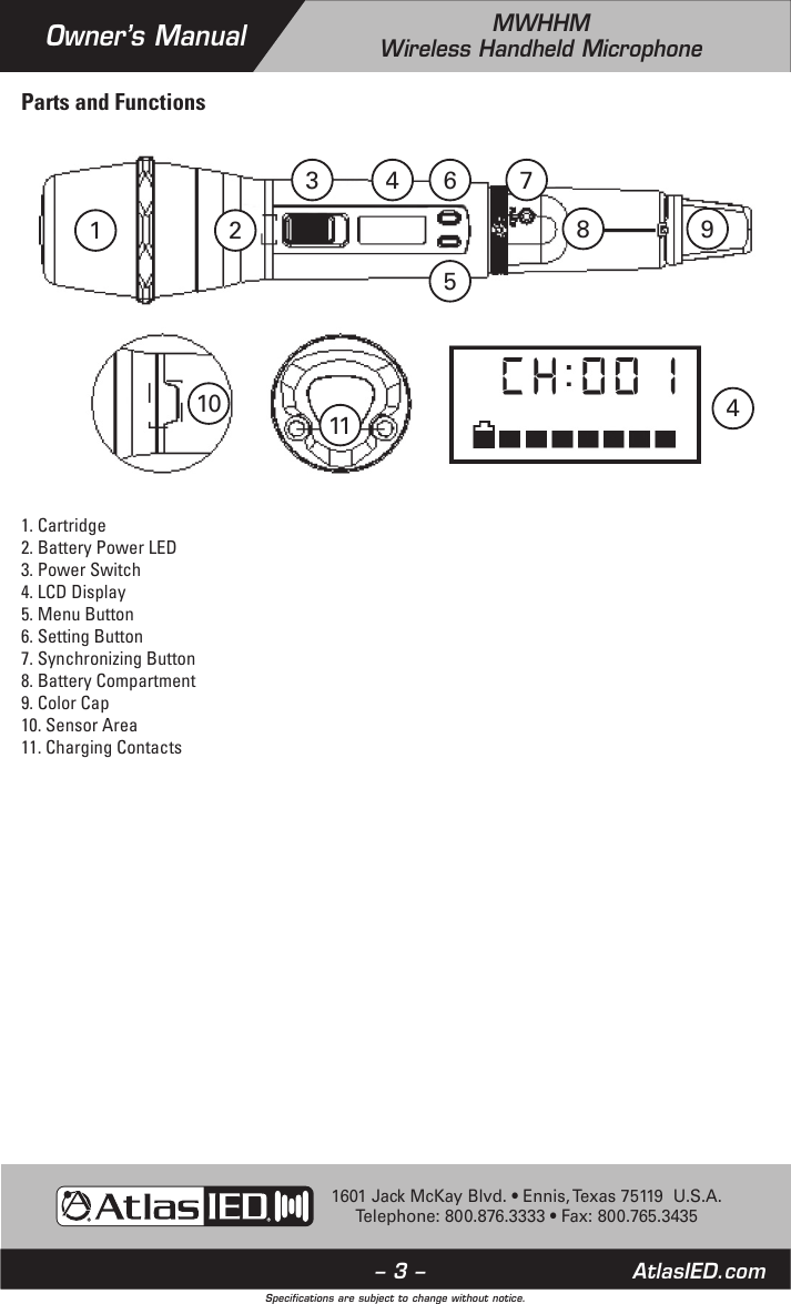 Page 3 of Mitek MWHHM Wireless Microphone User Manual