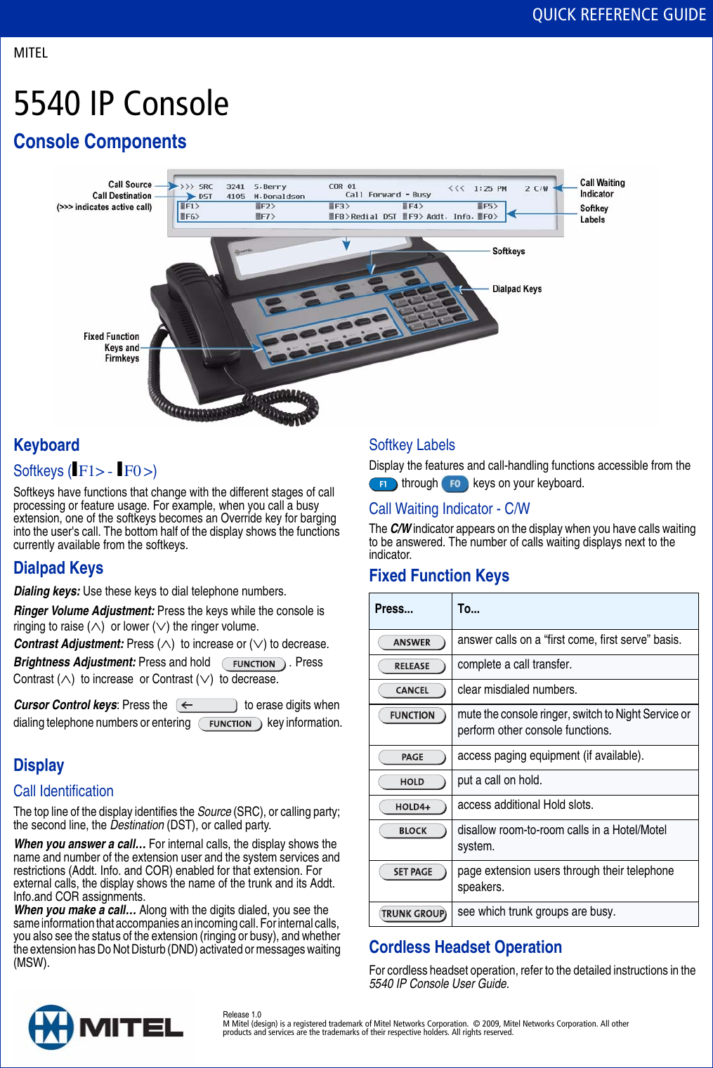 Page 1 of 5 - Mitel Mitel-5540-Users-Manual- 5540_QRG  Mitel-5540-users-manual