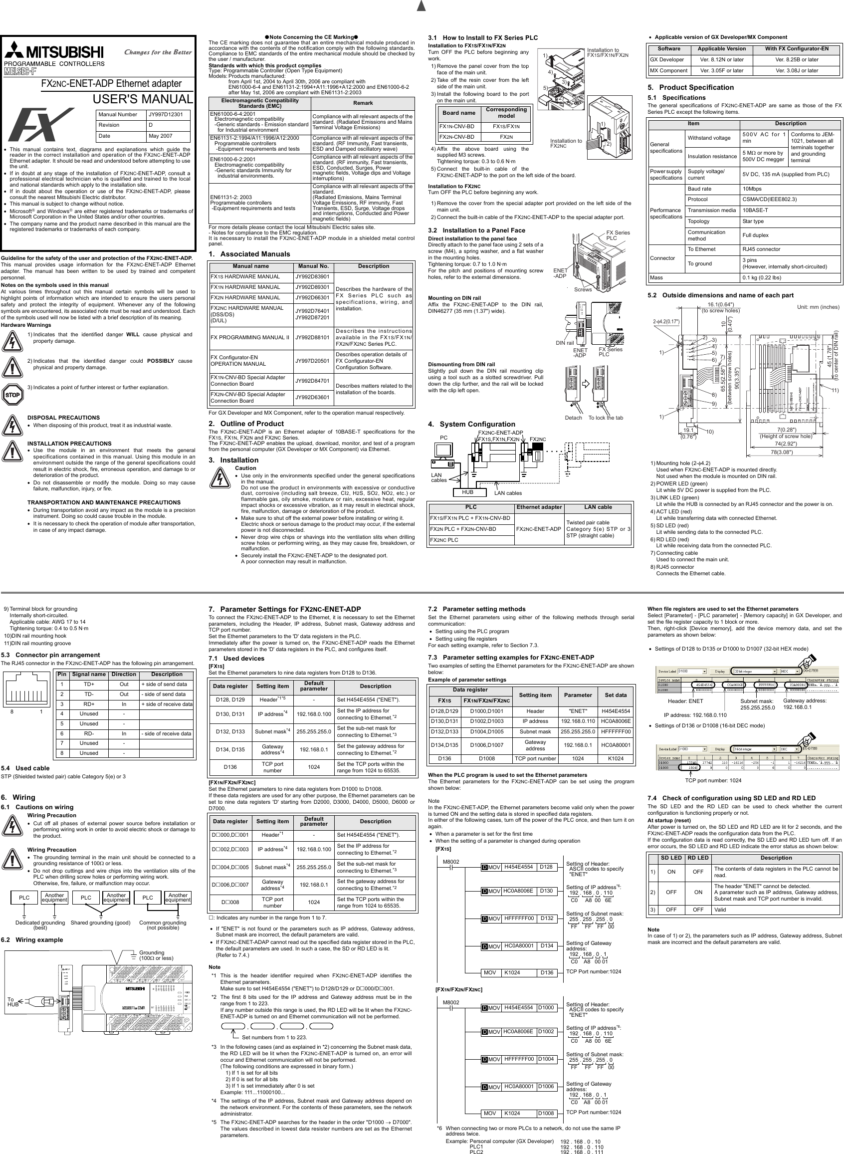Mitsubishi Electronics Fx2nc Enet Adp Users Manual 123d Fx2nc