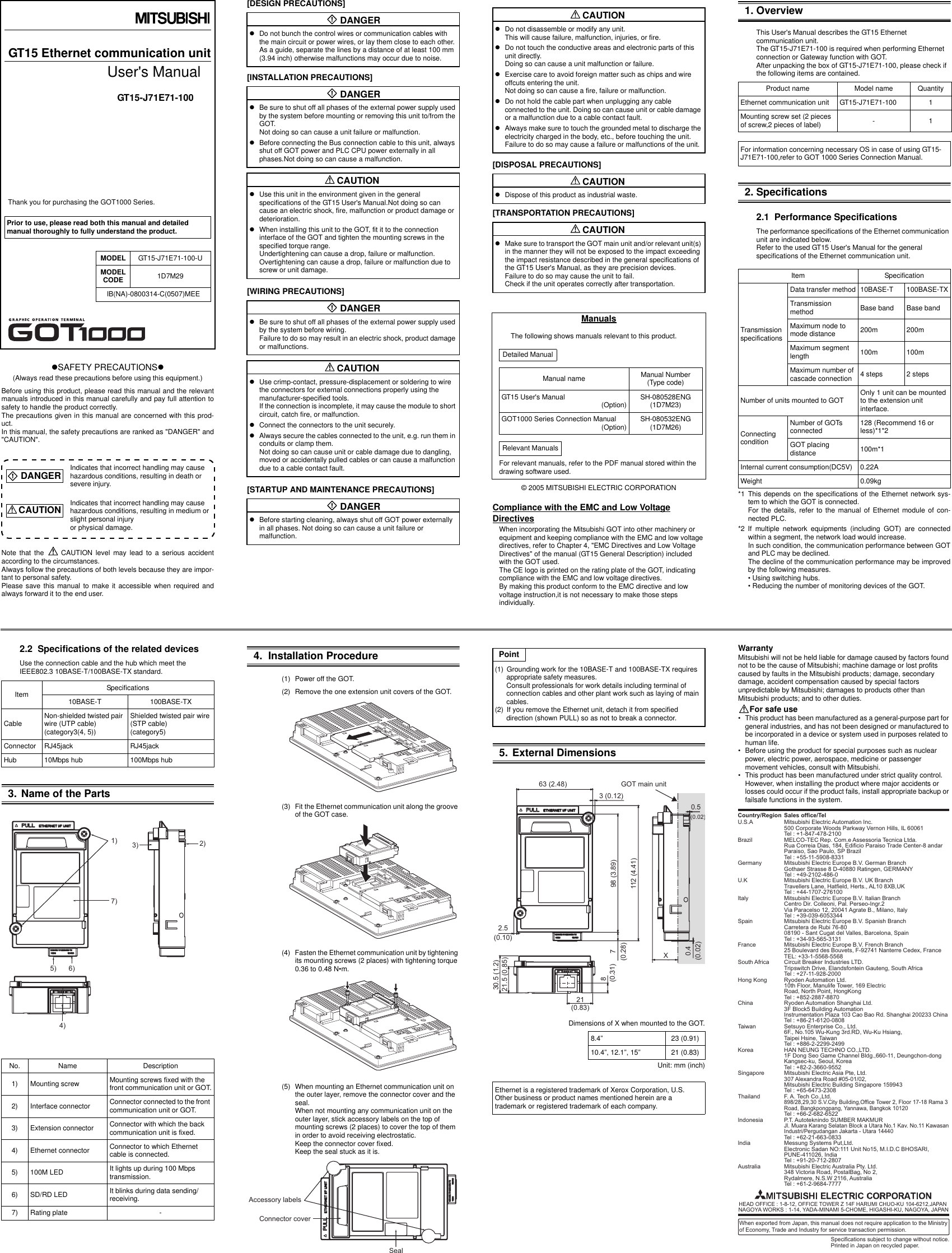 Mitsubishi Electronics Got1000 Gt15 J71E71 100 U Users Manual User's