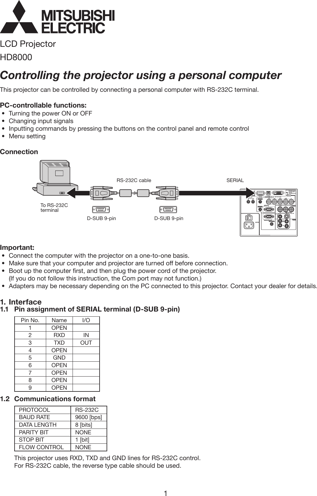 Page 1 of 8 - Mitsubishi-Electronics Mitsubishi-Electronics-Hd8000-Users-Manual- HD8000  Mitsubishi-electronics-hd8000-users-manual