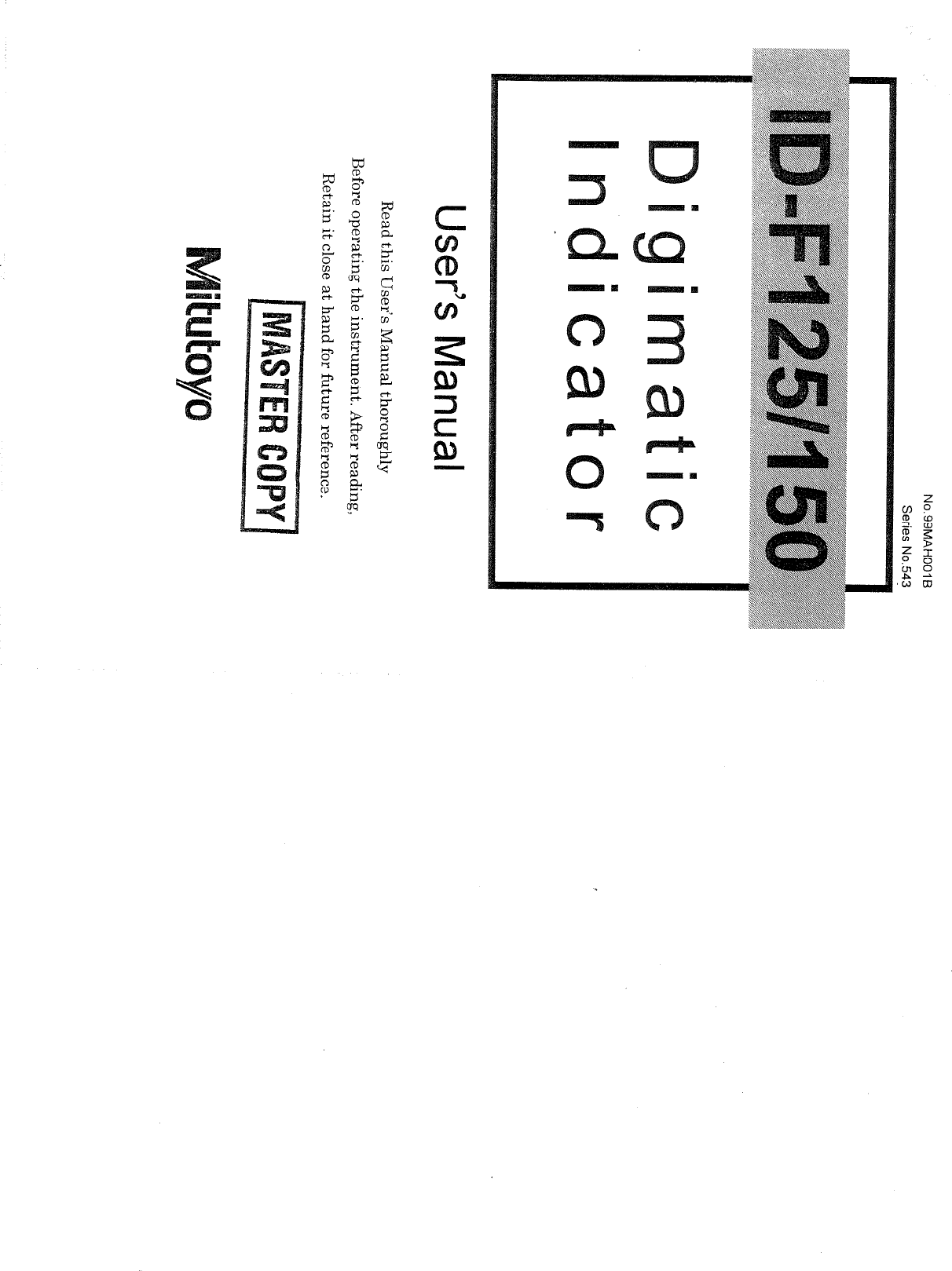 Page 1 of 12 - Mitutoyo Mitutoyo-Mitutoyo-Microscope-And-Magnifier-Id-F125-150-Users-Manual- 99MAH001B Series 543 IDF Digi  Mitutoyo-mitutoyo-microscope-and-magnifier-id-f125-150-users-manual