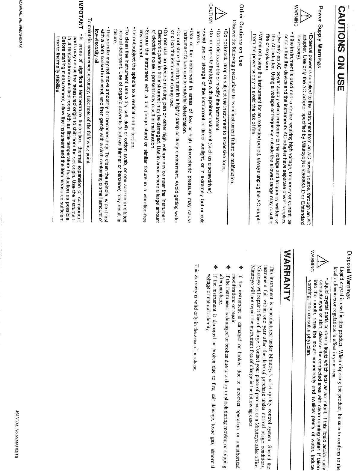 Page 3 of 12 - Mitutoyo Mitutoyo-Mitutoyo-Microscope-And-Magnifier-Id-F125-150-Users-Manual- 99MAH001B Series 543 IDF Digi  Mitutoyo-mitutoyo-microscope-and-magnifier-id-f125-150-users-manual