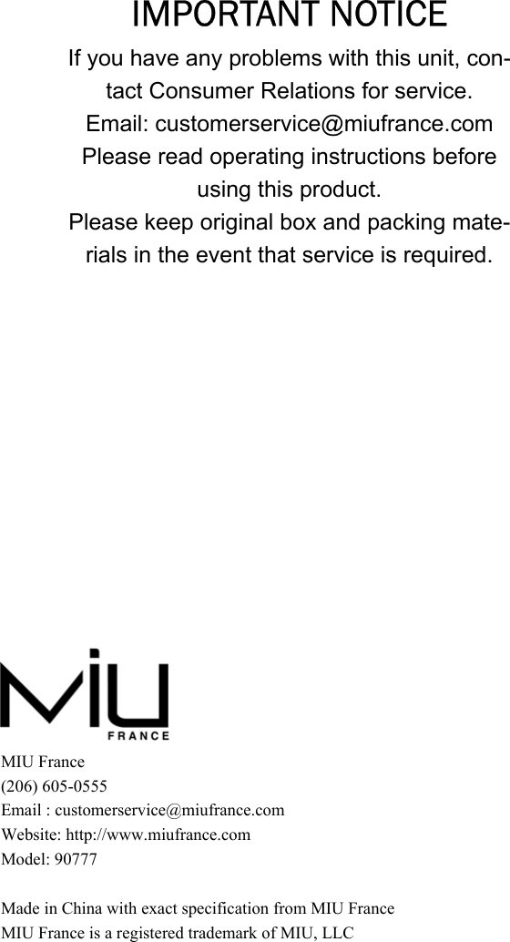 Page 12 of 12 - Miu-France Miu-France-90777-Users-Manual- 90777 MIU Mandoline Manual  Miu-france-90777-users-manual