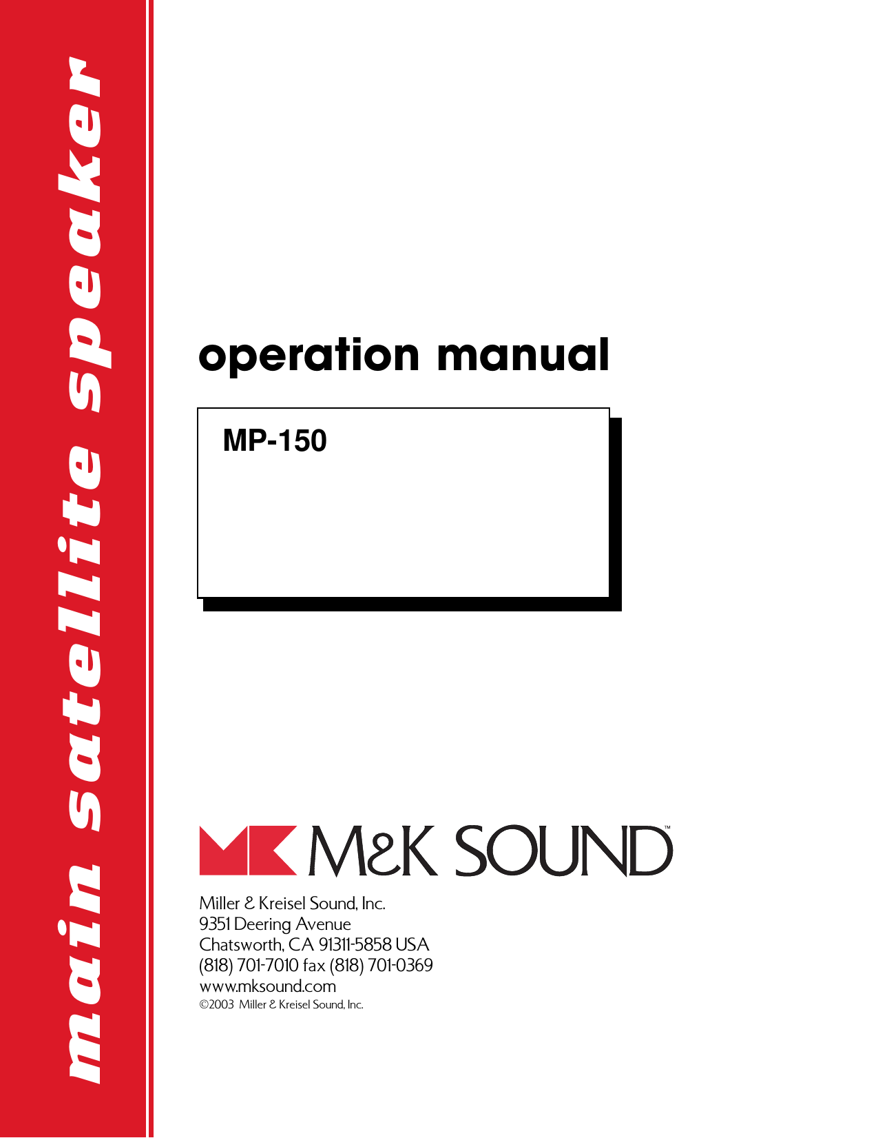 Page 1 of 8 - Mk-Sound Mk-Sound-Mp-150-Users-Manual- MP150/70082 Manual  Mk-sound-mp-150-users-manual