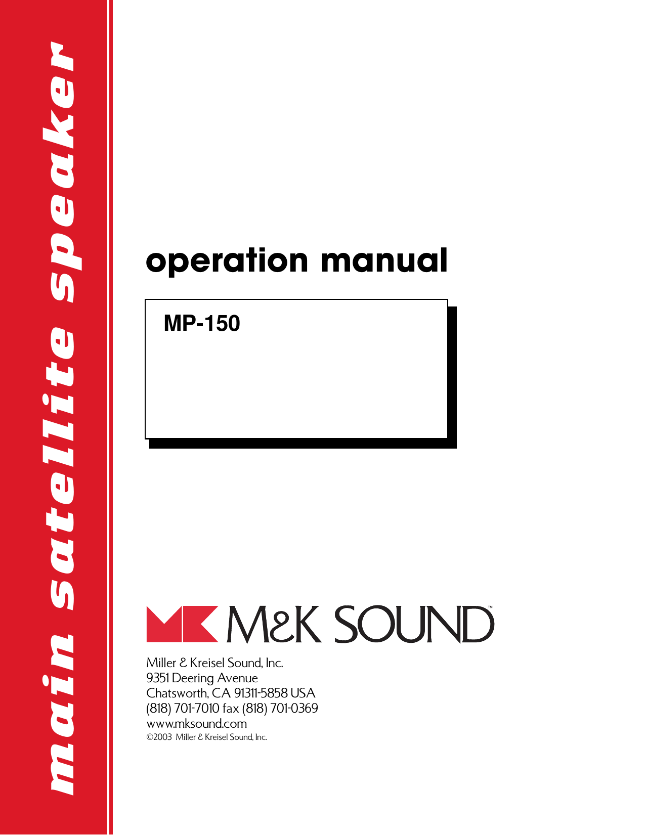 Mk Sound Mp 150 Users Manual Mp15070082