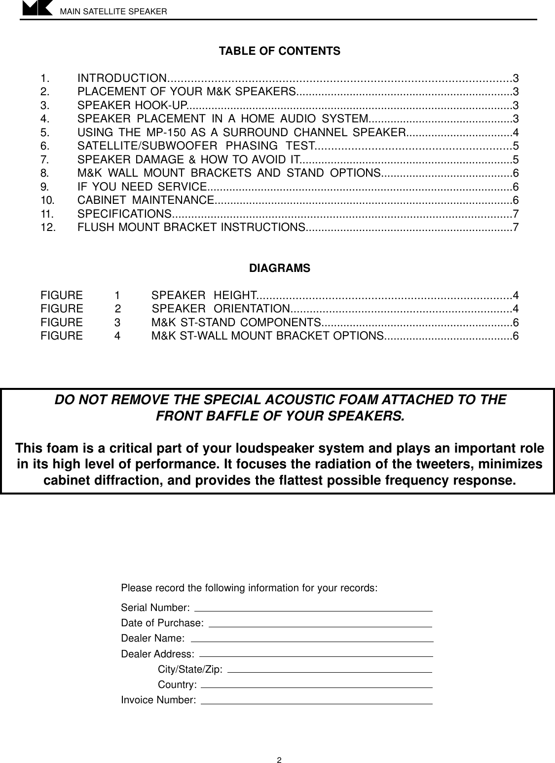 Page 2 of 8 - Mk-Sound Mk-Sound-Mp-150-Users-Manual- MP150/70082 Manual  Mk-sound-mp-150-users-manual