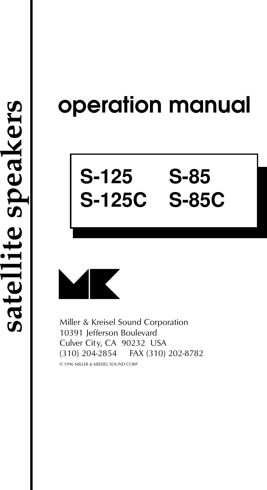 Page 1 of 12 - Mk-Sound Mk-Sound-S-125-Users-Manual- S-125, S-125C, S-85, S-85C  Mk-sound-s-125-users-manual