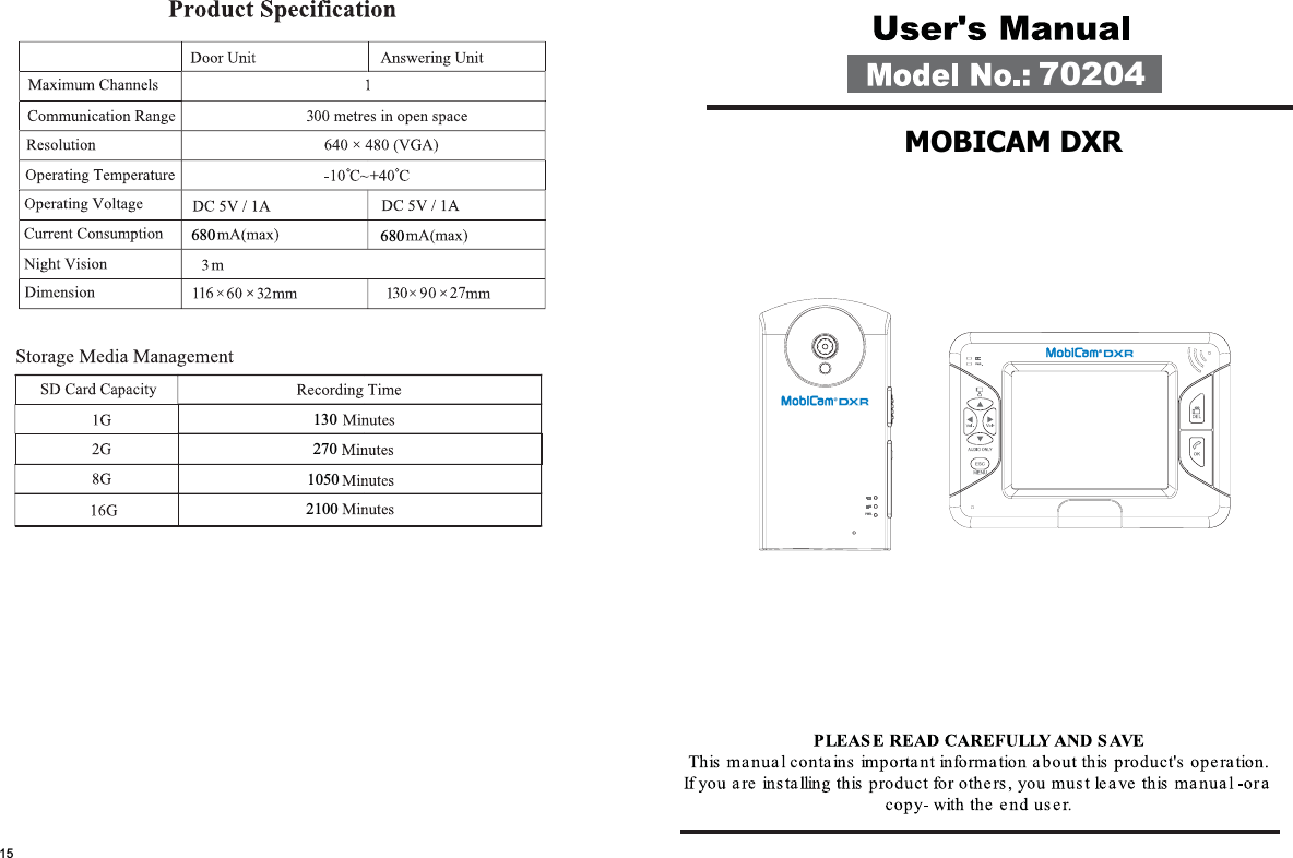 MOBICAM DXR680 680157020413027010502100PWR.