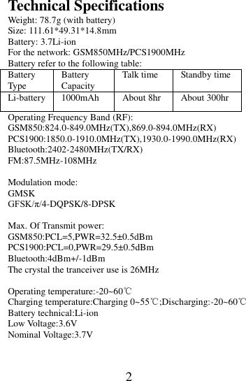 Page 2 of MobiWireS NIKITI 2G feature phone User Manual