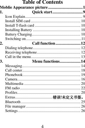 Page 4 of MobiWireS NIKITI 2G feature phone User Manual