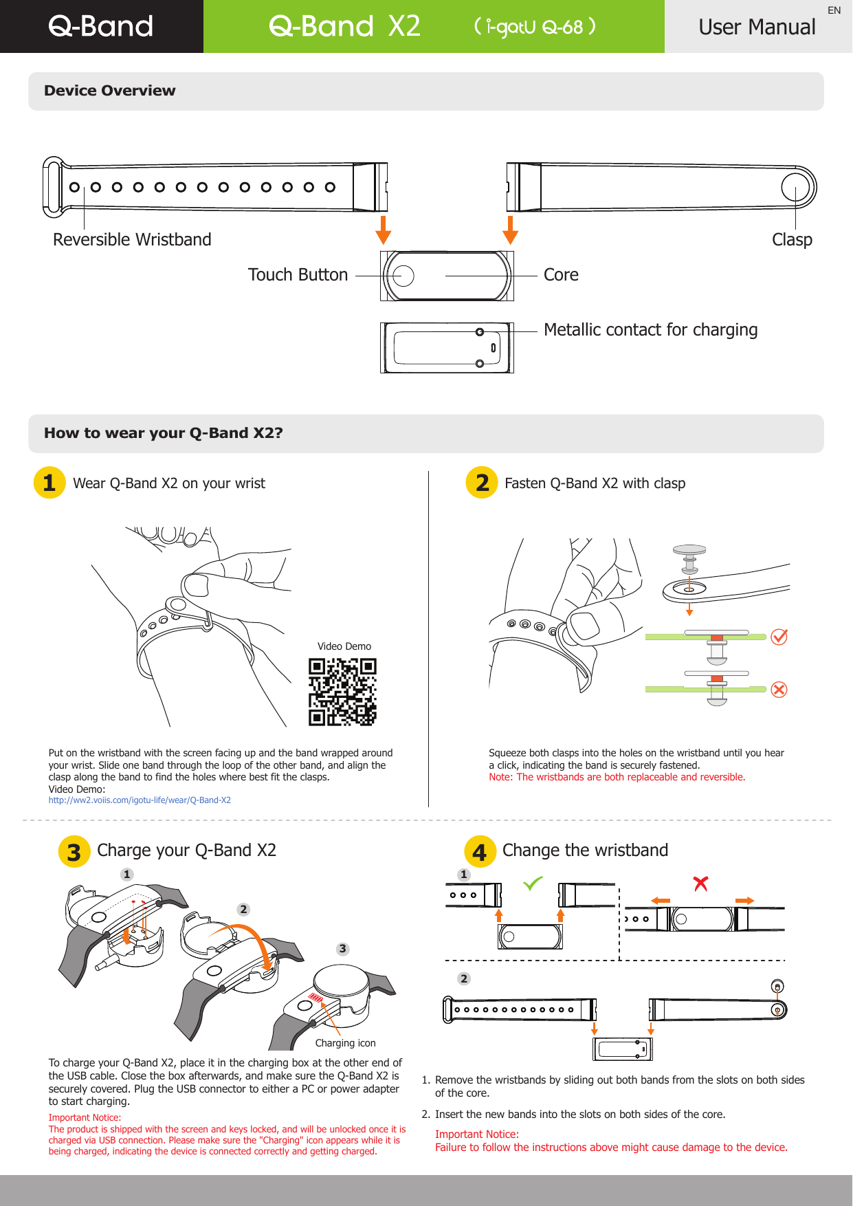 Page 1 of Mobile Action Technology 18068R1 Bluetooth 4.0 Low Energy Wristband User Manual Q68HR Manual EN