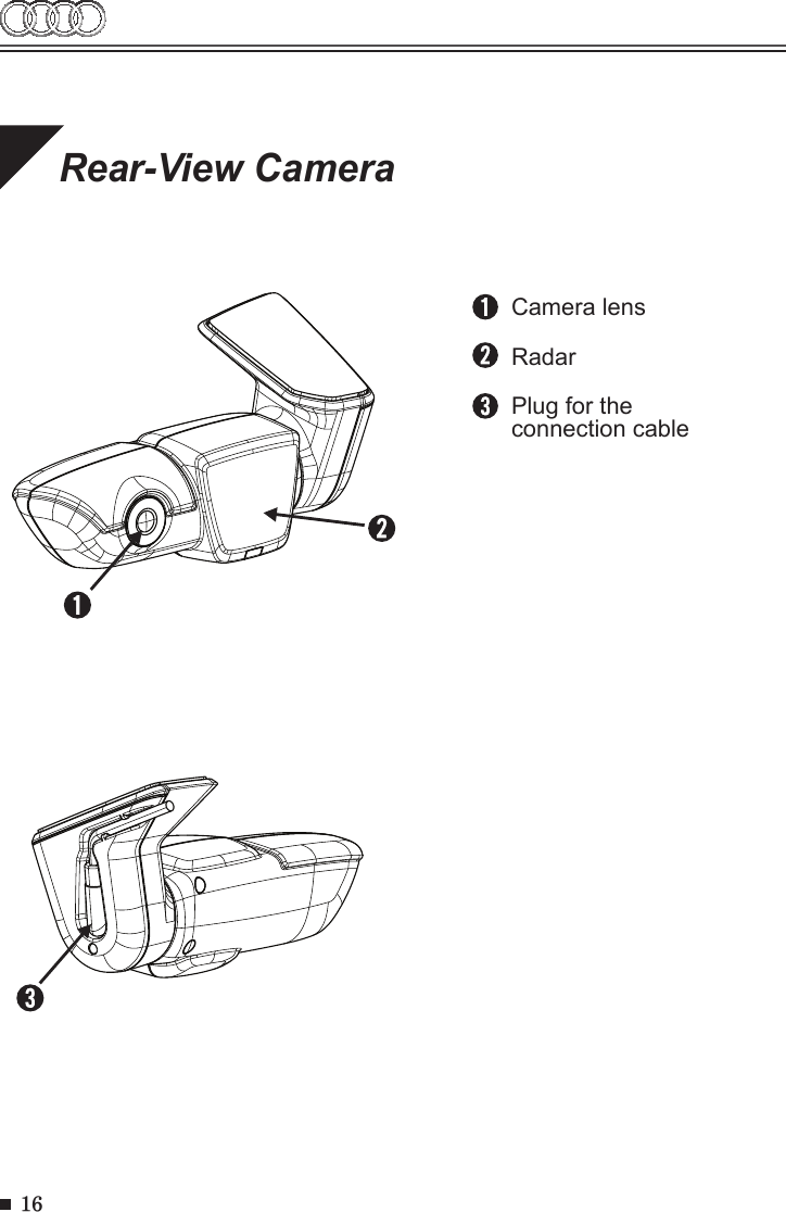 16Rear-View CameraCamera lensRadarPlug for the connection cable